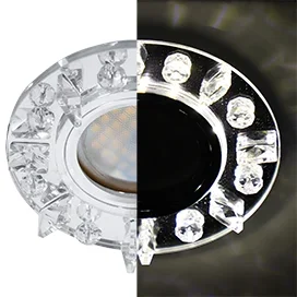 Ecola MR16 LD1661 GU5.3 Glass Стекло Круг с квадр. прозр. стразами с подсветкой/фон зерк./центр.часть хром 42x95