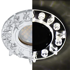 Ecola MR16 LD1661 GU5.3 Glass Стекло Круг с квадр. прозр. стразами с подсветкой/фон зерк./центр.часть хром 42x95
