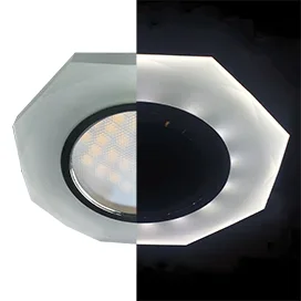 Ecola MR16 LD1652 GU5.3 Glass Стекло с подсветкой 8-угольник с прямыми гранями Матовый / Хром 25x90 (кd74)