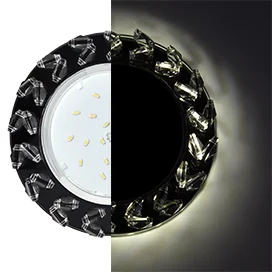 Ecola GX53 H4 LD5361 Glass Круг с крупными прозр. стразами Елочка с подсветкой/фон черн./центр.часть хром 54x120 (к+)