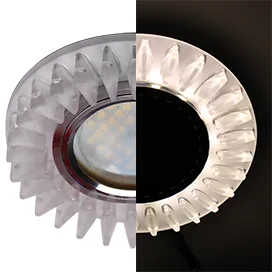 Ecola MR16 LD1661 GU5.3 Glass Стекло Круг с матовыми стразами Гребенка с подсветкой/фон мат./центр.часть хром 42x95