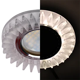 Ecola MR16 LD1661 GU5.3 Glass Стекло Круг с матовыми стразами Гребенка с подсветкой/фон мат./центр.часть хром 42x95