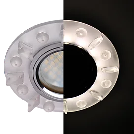 Ecola MR16 LD1661 GU5.3 Glass Стекло Круг с квадр. матовыми стразами с подсветкой/фон мат./центр.часть хром 42x95
