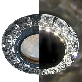 Ecola MR16 LD1661 GU5.3 Glass Стекло Круг с крупными прозр. стразами Конус с подсветкой/фон черн./центр.часть хром 38x95
