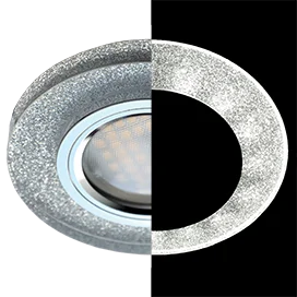 Ecola MR16 LD1650 GU5.3 Glass Стекло с подсветкой Круг Серебряный блеск / Хром 25x95 (кd74)