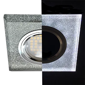 Ecola MR16 LD1651 GU5.3 Glass Стекло с подсветкой Квадрат скошенный край Серебряный блеск / Хром 25x90x90 (кd74)