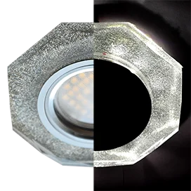 Ecola MR16 LD1652 GU5.3 Glass Стекло с подсветкой 8-угольник с прямыми гранями Серебряный блеск / Хром 25x90 (кd74)