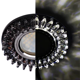 Ecola MR16 LD1661 GU5.3 Glass Стекло Круг с прозр. стразами Гребенка с подсветкой/фон черн./центр.часть хром 42x95